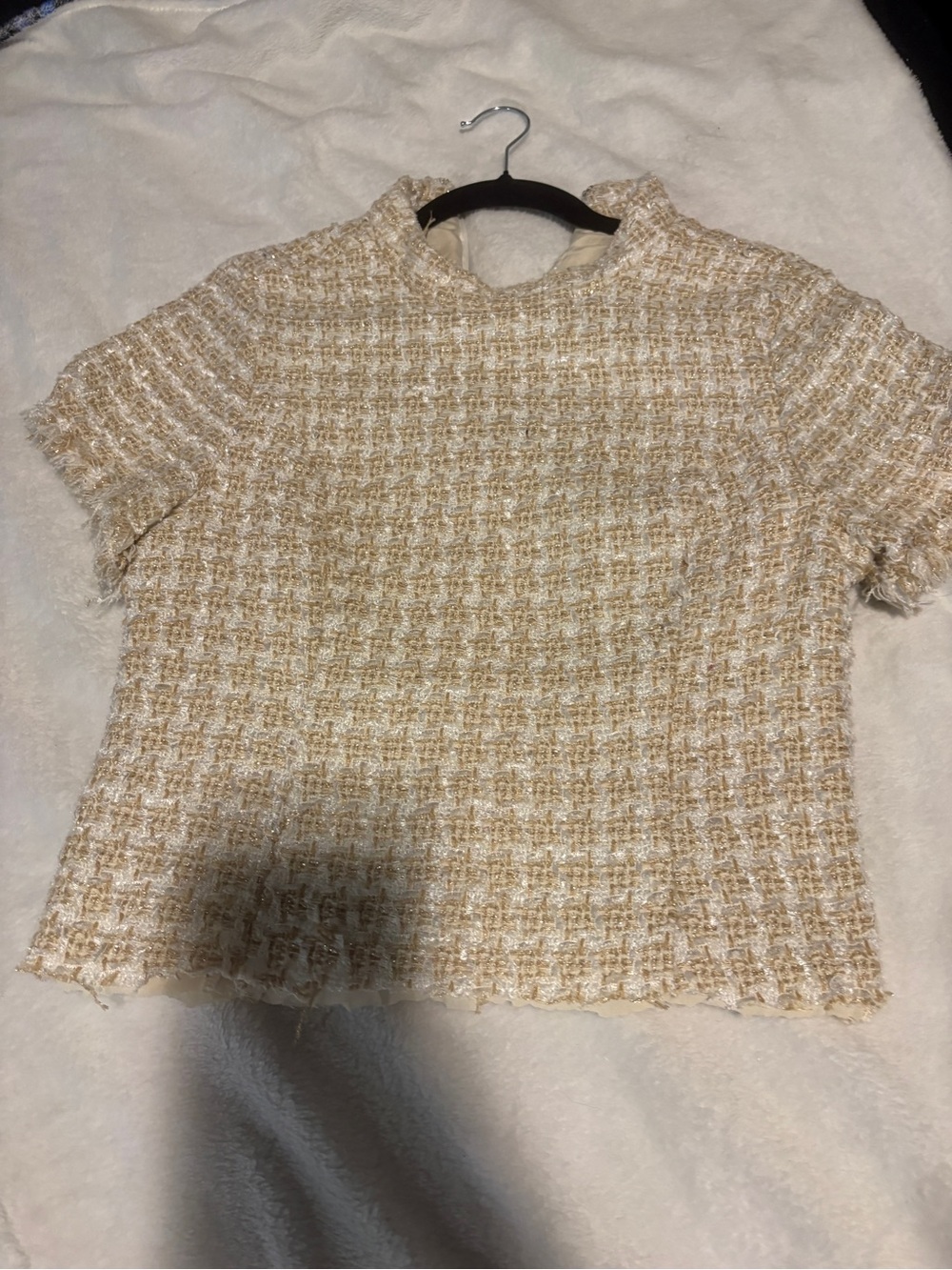 Forever 21 Tweed Short Sleeve Top in Beige and Cream